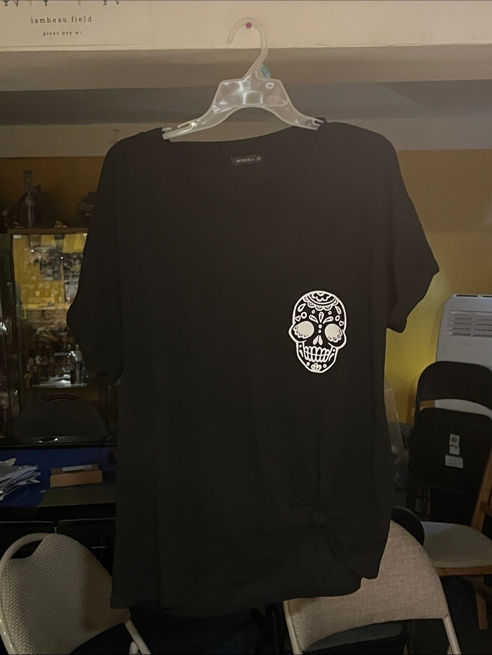 Black Women's Short-Sleeve Tee with White Sugar Skull Pocket Graphic